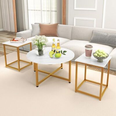 GIANTEX Lot de 3 Tables Basses de Salon- Table Ronde+ 2 Tables dAppoint Carrées- Cadre en Métal- En Effet Marbre- Blanc et Doré Blanc - Publicité GIANTEX Lot de 3 Tables Basses de Salon- Table Ronde+ 2 Tables dAppoint Carrées- Cadre en Métal- En Effet Marbre- Blanc et Doré Blanc - Publicité