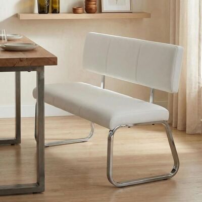 Idimex Banc design VILAS siège avec 3 places banquette au piètement chromé et dossier au revêtement synthétique blanc Gris - Publicité Idimex Banc design VILAS siège avec 3 places banquette au piètement chromé et dossier au revêtement synthétique blanc Gris - Publicité