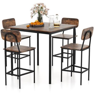 COSTWAY Ensemble Table à Manger avec 4 Chaises avec Repose-pieds - Cadre en Métal Style industrielle pour Cuisine Marron Marron - Publicité COSTWAY Ensemble Table à Manger avec 4 Chaises avec Repose-pieds - Cadre en Métal Style industrielle pour Cuisine Marron Marron - Publicité