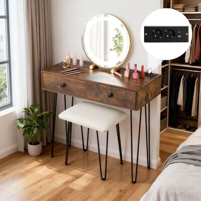 Ensemble Coiffeuse et Tabouret COSTWAY Miroir Réglable Éclairé Station de Charge Intégré 2 Tiroirs Pieds en Métal Cadeau Idéal - Publicité Ensemble Coiffeuse et Tabouret COSTWAY Miroir Réglable Éclairé Station de Charge Intégré 2 Tiroirs Pieds en Métal Cadeau Idéal - Publicité
