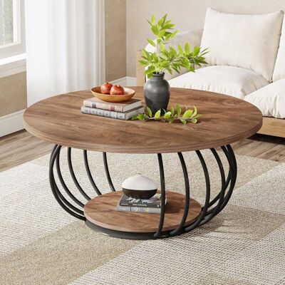 Table Basse Ronde 100 cm - Tribesigns - Table 2 Niveaux Style Industriel - Marron Marron - Publicité Table Basse Ronde 100 cm - Tribesigns - Table 2 Niveaux Style Industriel - Marron Marron - Publicité
