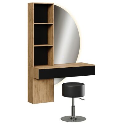 Coiffeuse Melora 100cm avec miroir LED et tabouret Chêne/Noir Vicco 58452 Marron - Publicité Coiffeuse Melora 100cm avec miroir LED et tabouret Chêne/Noir Vicco 58452 Marron - Publicité