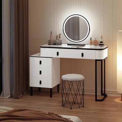 WOLTU Coiffeuse avec Miroir LED Luminosité Réglable Table de Maquillage avec Tabouret en Velour 100x40x125cm Blanc+Noir Blanc - Publicité WOLTU Coiffeuse avec Miroir LED Luminosité Réglable Table de Maquillage avec Tabouret en Velour 100x40x125cm Blanc+Noir Blanc - Publicité