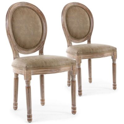MENZZO Lot de 2 chaises de style médaillon Louis XVI Bois massif patiné et Simili Taupe - Chaises Salle À Manger Marron - Publicité MENZZO Lot de 2 chaises de style médaillon Louis XVI Bois massif patiné et Simili Taupe - Chaises Salle À Manger Marron - Publicité