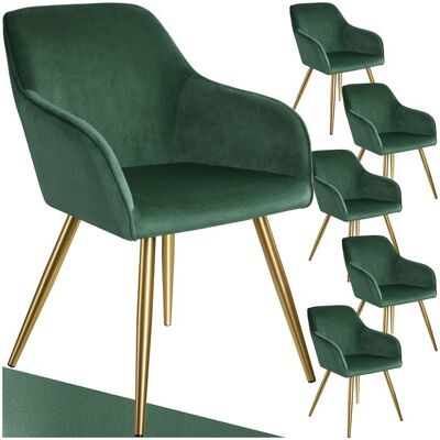Chaise - TECTAKE - Lot 6 chaises MARILYN effet velours style scandinave rembourrée pieds acier doré 58x62x82cm - Vert foncé/Noir Vert - Publicité Chaise - TECTAKE - Lot 6 chaises MARILYN effet velours style scandinave rembourrée pieds acier doré 58x62x82cm - Vert foncé/Noir Vert - Publicité