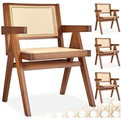 Chaise - TECTAKE - Lot de 4 fauteuils LISSY style boho cannage viennois en bois et accoudoirs 595 x 565 x 825 cm - Chêne foncé Marron - Publicité Chaise - TECTAKE - Lot de 4 fauteuils LISSY style boho cannage viennois en bois et accoudoirs 595 x 565 x 825 cm - Chêne foncé Marron - Publicité