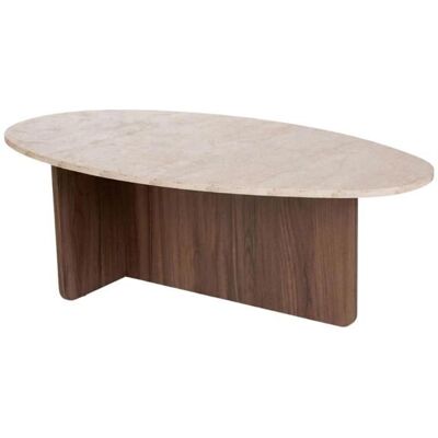 CALICOSY - Table basse avec plateau ovale L125 cm - ANNA - Noyer / Travertin Marron - Publicité CALICOSY - Table basse avec plateau ovale L125 cm - ANNA - Noyer / Travertin Marron - Publicité