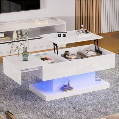 Lemonbest Table basse relevable table de salon avec LED et Espace de Rangement 100x50x45cm Design Coulissant latéralement Blanc Blanc - Publicité Lemonbest Table basse relevable table de salon avec LED et Espace de Rangement 100x50x45cm Design Coulissant latéralement Blanc Blanc - Publicité