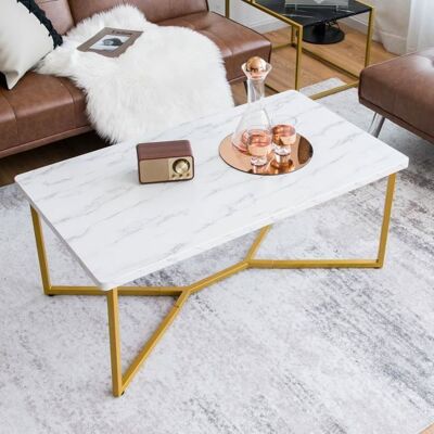 Costway - Table basse marbre 107x60x45,5 - Pieds dorés - Table basse - Publicité Costway - Table basse marbre 107x60x45,5 - Pieds dorés - Table basse - Publicité