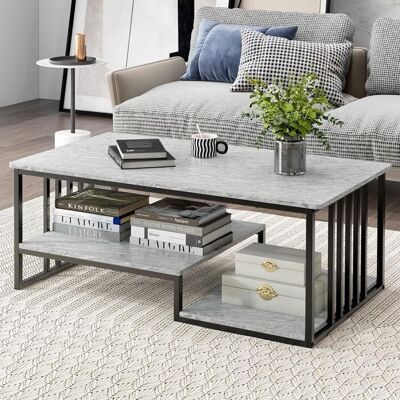 GIANTEX Table Basse à 3 Niveaux- Plateau en Effet Marbre- Table de Salon Rectangulaire- Cadre en métal- 110 x 60 x 45 cm- Gris Gris - Publicité GIANTEX Table Basse à 3 Niveaux- Plateau en Effet Marbre- Table de Salon Rectangulaire- Cadre en métal- 110 x 60 x 45 cm- Gris Gris - Publicité