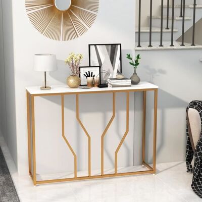 GIANTEX Console Meuble Entrée- Imprimée Marbre Doré- 110x 30x 80 CM- Table Console Scandinave pour Salon/Couloir- Cadre en Métal Blanc - Publicité GIANTEX Console Meuble Entrée- Imprimée Marbre Doré- 110x 30x 80 CM- Table Console Scandinave pour Salon/Couloir- Cadre en Métal Blanc - Publicité