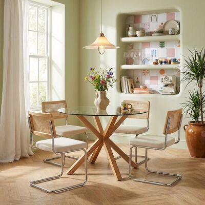 BAÏTA Ensemble repas table HARRY + 4 chaises ELLA velours côtelé beige - Transparent Blanc - Publicité BAÏTA Ensemble repas table HARRY + 4 chaises ELLA velours côtelé beige - Transparent Blanc - Publicité