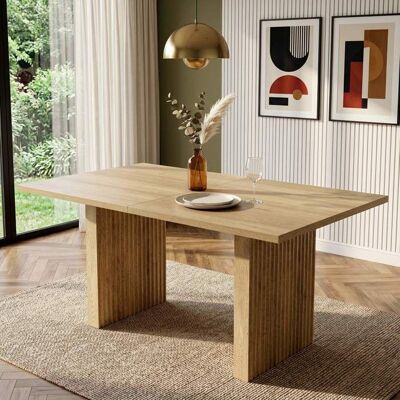 Table de salle à manger extensible - LEMONBEST - 140-200 x 90 cm - Plateau 3 cm - Coloris chêne Marron - Publicité Table de salle à manger extensible - LEMONBEST - 140-200 x 90 cm - Plateau 3 cm - Coloris chêne Marron - Publicité