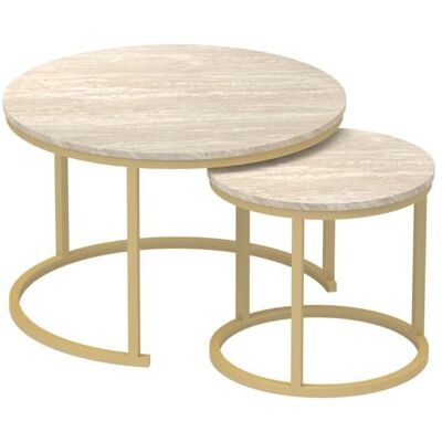 CALICOSY - Lot de 2 Tables Basses Gigognes Rondes L70 cm - LENNY - Travertin/ Or Beige - Publicité CALICOSY - Lot de 2 Tables Basses Gigognes Rondes L70 cm - LENNY - Travertin/ Or Beige - Publicité