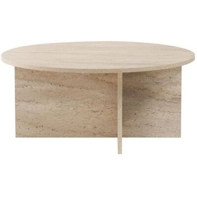 CALICOSY - Table basse avec plateau arrondi L90 cm - SOLEIL - Travertin Beige - Publicité CALICOSY - Table basse avec plateau arrondi L90 cm - SOLEIL - Travertin Beige - Publicité