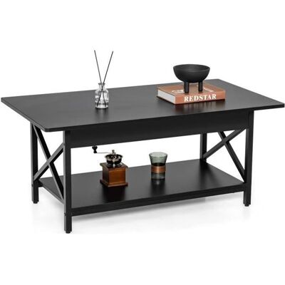 COSTWAY Table Basse Moderne à 2 Niveaux 110 x 60 x 48 CM Table de Salon avec Cadre Métallique en Forme X Pieds Réglables Noir Noir - Publicité COSTWAY Table Basse Moderne à 2 Niveaux 110 x 60 x 48 CM Table de Salon avec Cadre Métallique en Forme X Pieds Réglables Noir Noir - Publicité
