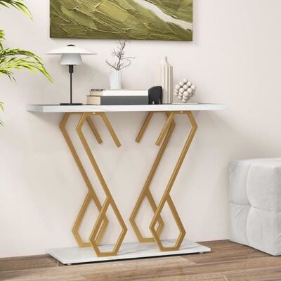 GIANTEX Console Meuble Entrée à 2 Etages - Imprimée Marbre- Table Console Scandinave - Cadre en Métal Doré- 100x 30x 79 cm Blanc - Publicité GIANTEX Console Meuble Entrée à 2 Etages - Imprimée Marbre- Table Console Scandinave - Cadre en Métal Doré- 100x 30x 79 cm Blanc - Publicité
