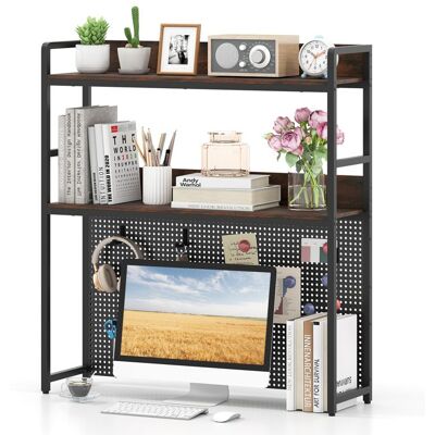 Étagère de Bureau à 2 Niveaux COSTWAY Panneau à Grille Kits Anti-basculement 94x27x103cm Organisateur pour Moniteurs jusquà 32 Marron - Publicité Étagère de Bureau à 2 Niveaux COSTWAY Panneau à Grille Kits Anti-basculement 94x27x103cm Organisateur pour Moniteurs jusquà 32 Marron - Publicité