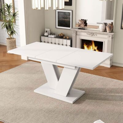 Merax Table à Manger Extensible 120–160 cm en MDF Blanc Laqué – Pied Central en V 4 à 8 Personnes Table pour Salle de Manger Blanc - Publicité Merax Table à Manger Extensible 120–160 cm en MDF Blanc Laqué – Pied Central en V 4 à 8 Personnes Table pour Salle de Manger Blanc - Publicité