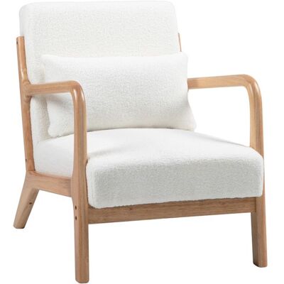 Fauteuil de salon HOMCOM avec cadre en bois massif fauteuil lounge - assise profonde - accoudoirs - aspect velours crème Blanc - Publicité Fauteuil de salon HOMCOM avec cadre en bois massif fauteuil lounge - assise profonde - accoudoirs - aspect velours crème Blanc - Publicité