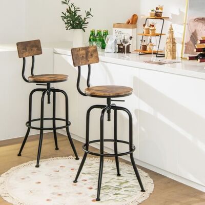 GIANTEX Lot de 2 Tabourets de Bar Pivotants à 360 °Hauteur Réglable 69-76 CMDossier Amovible et ErgonomiqueStyle Industriel Marron - Publicité GIANTEX Lot de 2 Tabourets de Bar Pivotants à 360 °Hauteur Réglable 69-76 CMDossier Amovible et ErgonomiqueStyle Industriel Marron - Publicité