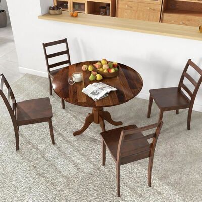 Table à Manger Ronde COSTWAY Dia. 100 cm pour 4 Personnes - en Bois de Caoutchouc avec Piédestal Vintage Noyer Marron - Publicité Table à Manger Ronde COSTWAY Dia. 100 cm pour 4 Personnes - en Bois de Caoutchouc avec Piédestal Vintage Noyer Marron - Publicité