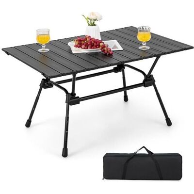 COSTWAY Table de Camping Pliante en Aluminium pour 4-6 Personnes Charge 50 KG Plateau Enroulable à Latte et Sac de Transport Noir Blanc - Publicité COSTWAY Table de Camping Pliante en Aluminium pour 4-6 Personnes Charge 50 KG Plateau Enroulable à Latte et Sac de Transport Noir Blanc - Publicité