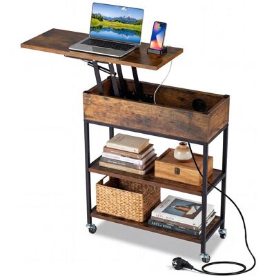 COSTWAY Table dAppoint Roulante à Plateau Relevable 60 x 24 x 675 cm avec Station de Charge Étagères Ouvertes pour Salon Chambre Marron - Publicité COSTWAY Table dAppoint Roulante à Plateau Relevable 60 x 24 x 675 cm avec Station de Charge Étagères Ouvertes pour Salon Chambre Marron - Publicité