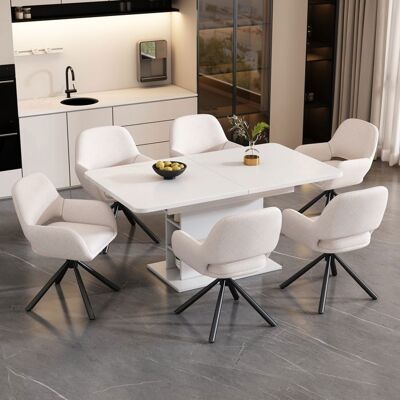 MERAX Lot de 6 chaises pivotantes en tissu bouclette blanc avec accoudoirs design moderne pour salle à manger Blanc - Publicité MERAX Lot de 6 chaises pivotantes en tissu bouclette blanc avec accoudoirs design moderne pour salle à manger Blanc - Publicité
