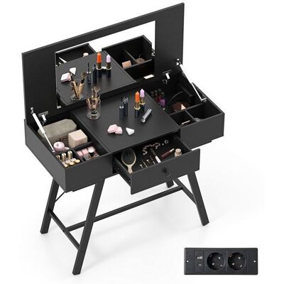 2 en 1 Coiffeuse avec Miroir COSTWAY Station de Charge Table de Maquillage à Dessus Rabattable Tiroir 6 Compartiments Noir Noir - Publicité 2 en 1 Coiffeuse avec Miroir COSTWAY Station de Charge Table de Maquillage à Dessus Rabattable Tiroir 6 Compartiments Noir Noir - Publicité