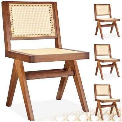 Chaise - TECTAKE - Lot de 4 fauteuils LISSY style boho cannage viennois en bois et accoudoirs 485 x 535 x 83 cm - Chêne foncé Marron - Publicité Chaise - TECTAKE - Lot de 4 fauteuils LISSY style boho cannage viennois en bois et accoudoirs 485 x 535 x 83 cm - Chêne foncé Marron - Publicité