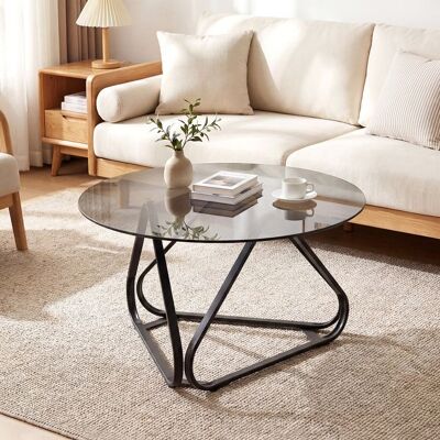 Table Basse Ronde 80 cm COSTWAY Plateau en Verre Trempé Pieds Métallique en Forme de V Patins Réglables Table de Salon Noir Noir - Publicité Table Basse Ronde 80 cm COSTWAY Plateau en Verre Trempé Pieds Métallique en Forme de V Patins Réglables Table de Salon Noir Noir - Publicité