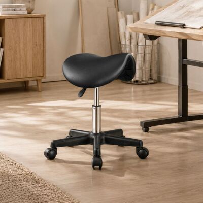 SONGMICS Tabouret de Bureau à Roulettes Tabouret de Selle Réglable Pivotant 360° pour Salon Studio PU Noir Noir - Publicité SONGMICS Tabouret de Bureau à Roulettes Tabouret de Selle Réglable Pivotant 360° pour Salon Studio PU Noir Noir - Publicité