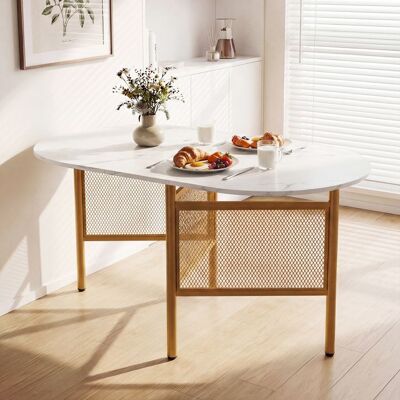 GIANTEX Table a Manger Pliante pour 6-8 Personnes Table de Cuisine Ovale Rabattable avec Cadre en Métal 150 x 80 x 76 cm Blanc - Publicité GIANTEX Table a Manger Pliante pour 6-8 Personnes Table de Cuisine Ovale Rabattable avec Cadre en Métal 150 x 80 x 76 cm Blanc - Publicité