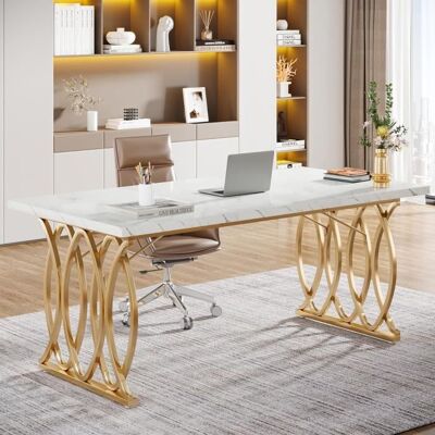 Tribesigns Bureau dordinateur 160 cm Table de Bureau Informatique Table dÉtude Moderne PC Table de Travail Blanc & Or Blanc - Publicité Tribesigns Bureau dordinateur 160 cm Table de Bureau Informatique Table dÉtude Moderne PC Table de Travail Blanc & Or Blanc - Publicité