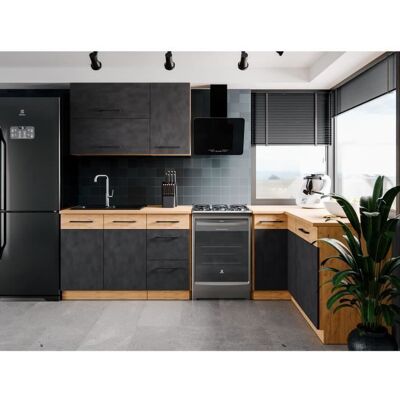 Cuisine complète dangle ROCK 268 x 148 cm - Angle réversible - Décor chêne et gris matera - Plan de travail non inclus Gris - Publicité Cuisine complète dangle ROCK 268 x 148 cm - Angle réversible - Décor chêne et gris matera - Plan de travail non inclus Gris - Publicité
