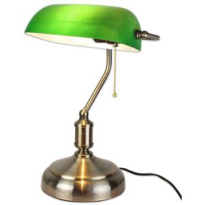 Lampe de banquier verte FISHTEC Verre opaline Pied métal doré Chaînette interrupteur Douille E27 Bureau vintage Vert - Publicité Lampe de banquier verte FISHTEC Verre opaline Pied métal doré Chaînette interrupteur Douille E27 Bureau vintage Vert - Publicité
