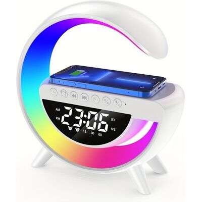 Veilleuse LED 3 en 1 - Sans marque - IC Rhythm RGB - Chargeur sans fil 15W - Haut-parleur Bluetooth - 16M couleurs Blanc - Publicité Veilleuse LED 3 en 1 - Sans marque - IC Rhythm RGB - Chargeur sans fil 15W - Haut-parleur Bluetooth - 16M couleurs Blanc - Publicité