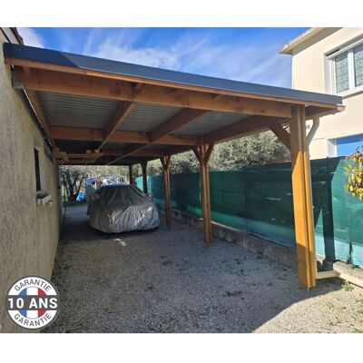 CPBF Carport Bois Douglas Français 42 m² – Toit plat adossé – 4 poteaux – Abri camping car extérieur – Garantie 10 ans Marron - Publicité CPBF Carport Bois Douglas Français 42 m² – Toit plat adossé – 4 poteaux – Abri camping car extérieur – Garantie 10 ans Marron - Publicité