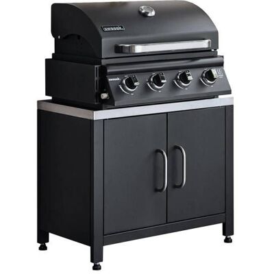 SWEEEK Barbecue à gaz avec 4 brûleurs à poser avec récupérateur de graisse + Meuble de cuisine extérieure en acier L80cm Noir - Publicité SWEEEK Barbecue à gaz avec 4 brûleurs à poser avec récupérateur de graisse + Meuble de cuisine extérieure en acier L80cm Noir - Publicité