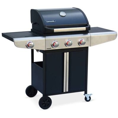 SWEEEK Barbecue au gaz - Bazin 3 Gris anthracite - Cuisine extérieure 3 brûleurs + 1 feu latéral avec tablettes et thermomètre. Noir - Publicité SWEEEK Barbecue au gaz - Bazin 3 Gris anthracite - Cuisine extérieure 3 brûleurs + 1 feu latéral avec tablettes et thermomètre. Noir - Publicité