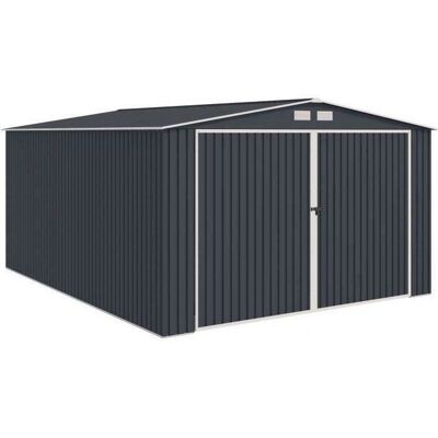 Abri de jardin / Garage en métal 182 m² - 380 x 480 x 232 - ORION Kit dancrage 2 portes coulissantes frontale 1 porte latérale Gris - Publicité Abri de jardin / Garage en métal 182 m² - 380 x 480 x 232 - ORION Kit dancrage 2 portes coulissantes frontale 1 porte latérale Gris - Publicité