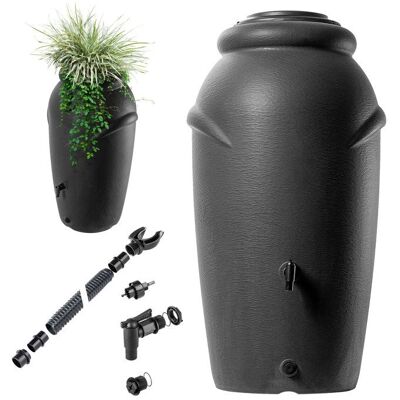 KADAX Récupérateur deau de pluie en plastique avec robinet bac à plantes et couvercle résistant au gel anthracite 210 l - Publicité KADAX Récupérateur deau de pluie en plastique avec robinet bac à plantes et couvercle résistant au gel anthracite 210 l - Publicité