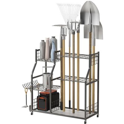 FIANAO Rangement pour outils de jardin avec roulettes verrouillables support robuste pour garage et abri de jardin Noir - Publicité FIANAO Rangement pour outils de jardin avec roulettes verrouillables support robuste pour garage et abri de jardin Noir - Publicité