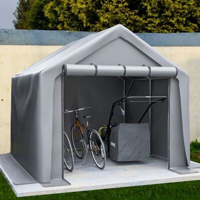 Abri à outils 244x241x217cm garage à vélos abri à outils tente de garage maison de jardin tente de stockage abr Gris - Publicité Abri à outils 244x241x217cm garage à vélos abri à outils tente de garage maison de jardin tente de stockage abr Gris - Publicité