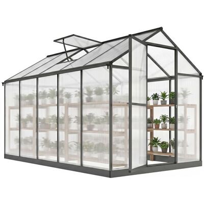 Serre de jardin - Outsunny - en aluminium polycarbonate - avec fenêtres supérieures réglables gouttières - 303x183x195cm transparent Gris - Publicité Serre de jardin - Outsunny - en aluminium polycarbonate - avec fenêtres supérieures réglables gouttières - 303x183x195cm transparent Gris - Publicité