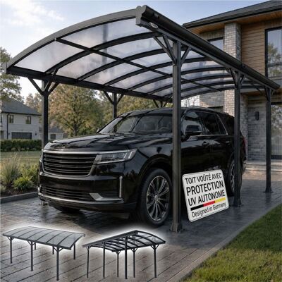 Abri pour voiture en aluminium - Juskys - Toit incurvé - 5 x 3 m - Plaques alvéolaires en polycarbonate - Protection UV Gris - Publicité Abri pour voiture en aluminium - Juskys - Toit incurvé - 5 x 3 m - Plaques alvéolaires en polycarbonate - Protection UV Gris - Publicité