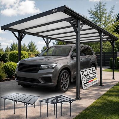 Juskys Carport 5 x 3 m avec toit plat gris anthracite – abri voiture extérieur Noir - Publicité Juskys Carport 5 x 3 m avec toit plat gris anthracite – abri voiture extérieur Noir - Publicité