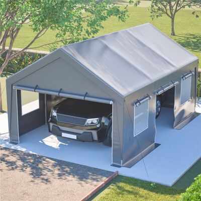SENSBUN Carport Abri Voiture 24.2 m² Garage Voiture Exterieur Robuste 611 x 396 x 300 cm avec Porte Roulant et Fenêtres pour Bateau Gris Gris - Publicité SENSBUN Carport Abri Voiture 24.2 m² Garage Voiture Exterieur Robuste 611 x 396 x 300 cm avec Porte Roulant et Fenêtres pour Bateau Gris Gris - Publicité