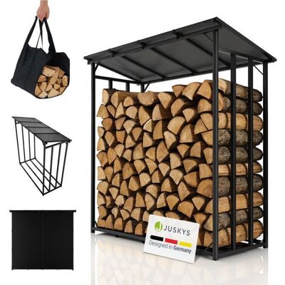 Range-bûches extérieur Juskys avec toit en aluminium – Abri bois de chauffage résistant aux UV et intempéries Noir - Publicité Range-bûches extérieur Juskys avec toit en aluminium – Abri bois de chauffage résistant aux UV et intempéries Noir - Publicité